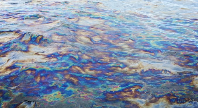 Oil slick viewed from boat in Gulf of Mexico